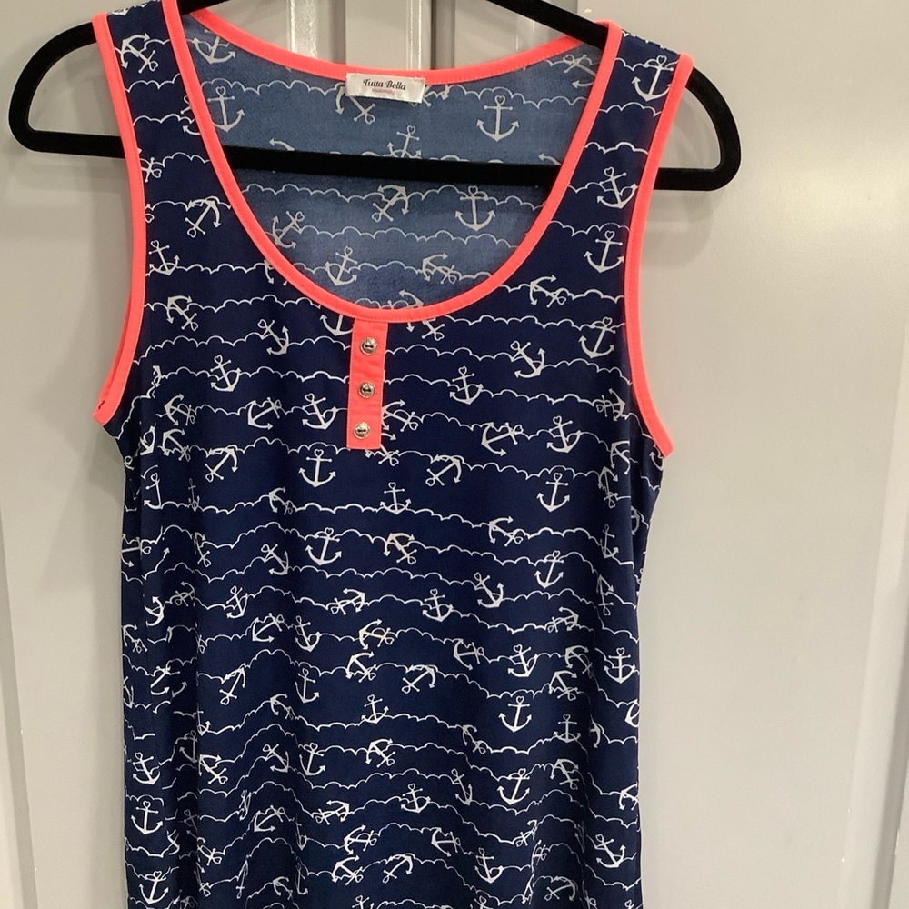 Tutta Bella Nautical Anchors Sleeveless Maternity Tank Top 19.5” Pit To Pit